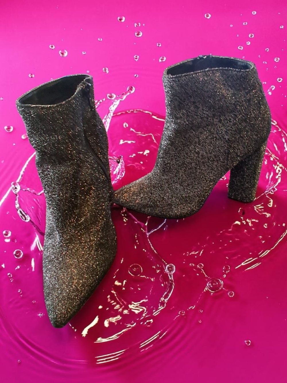 Charlotte Russe Glitter Pointed Ankle Boots - Black Womens Shoes Size 6 Autumn